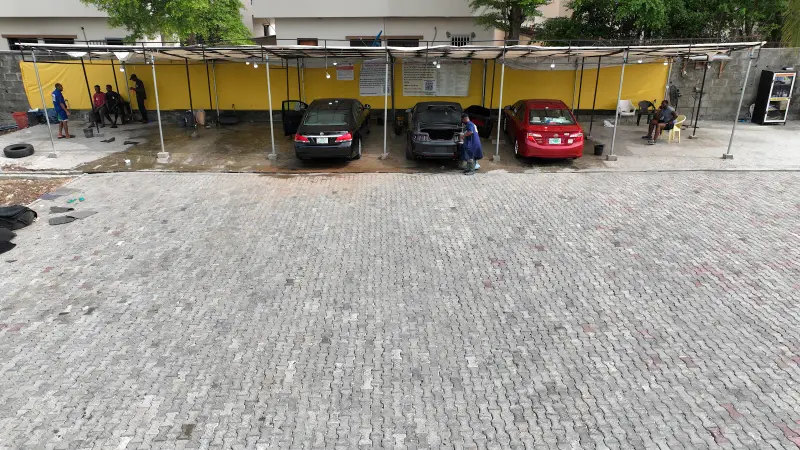 Cars parked under the canopy